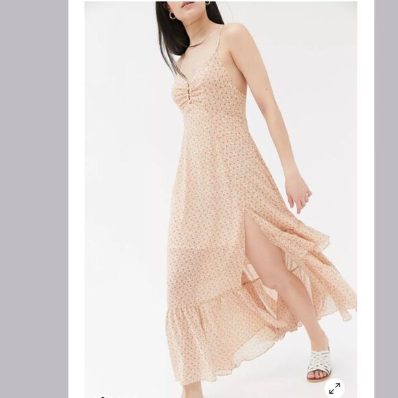 Urban Outfitters Sparklers Floral Chiffon Midi Dress Size L - Picture 2 of 10
